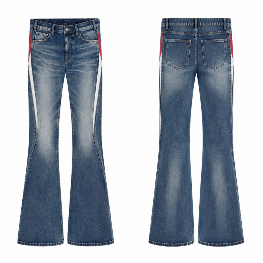 Athletic Stripe Flare Jeans in Medium Blue Wash