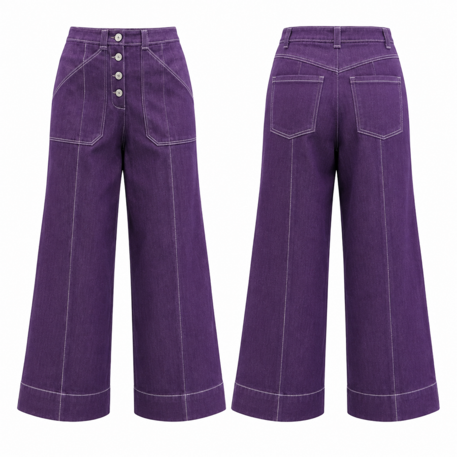 Violet Wide-Leg Jeans with Contrast Topstitch