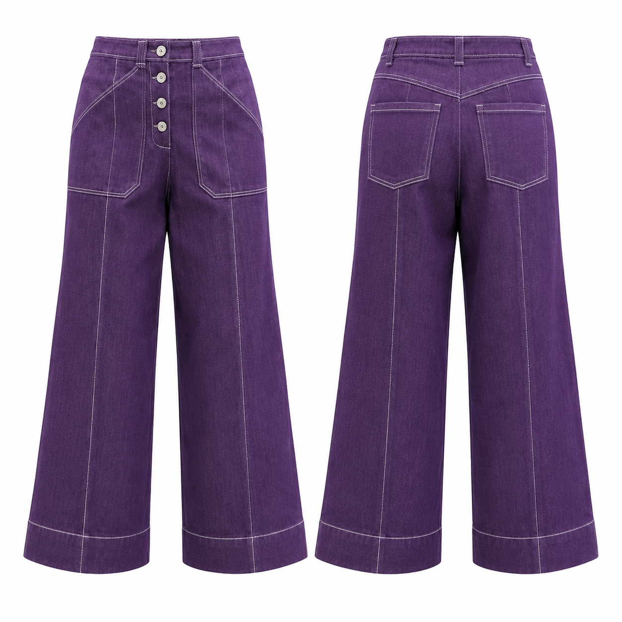 Violet Wide-Leg Jeans with Contrast Topstitch