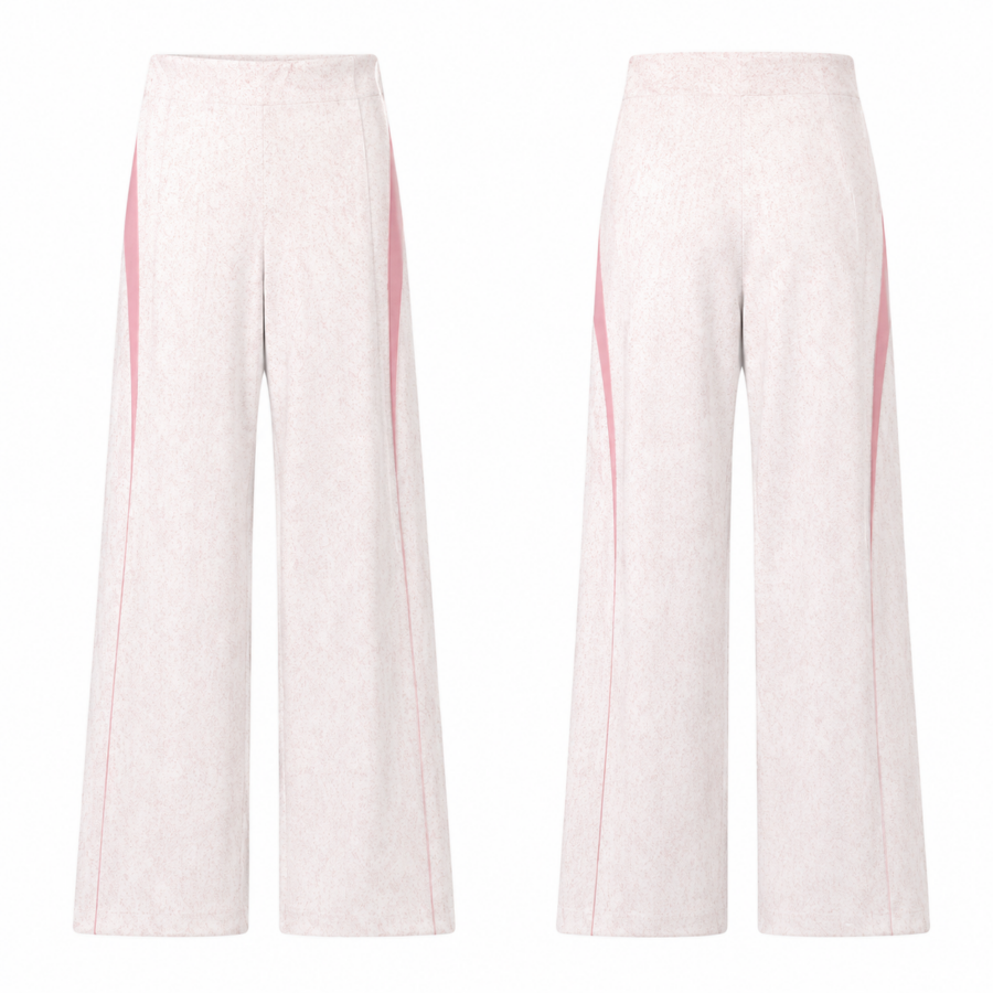 Blush Melange Wide-Leg Trousers with Pink Side Panels