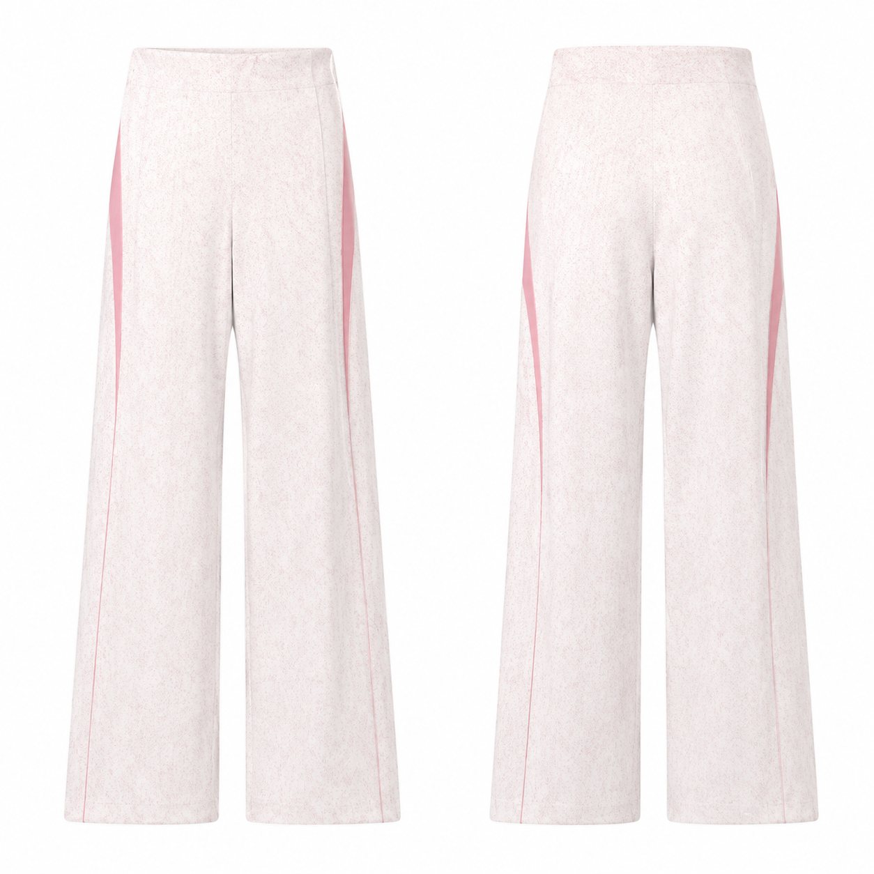 Blush Melange Wide-Leg Trousers with Pink Side Panels
