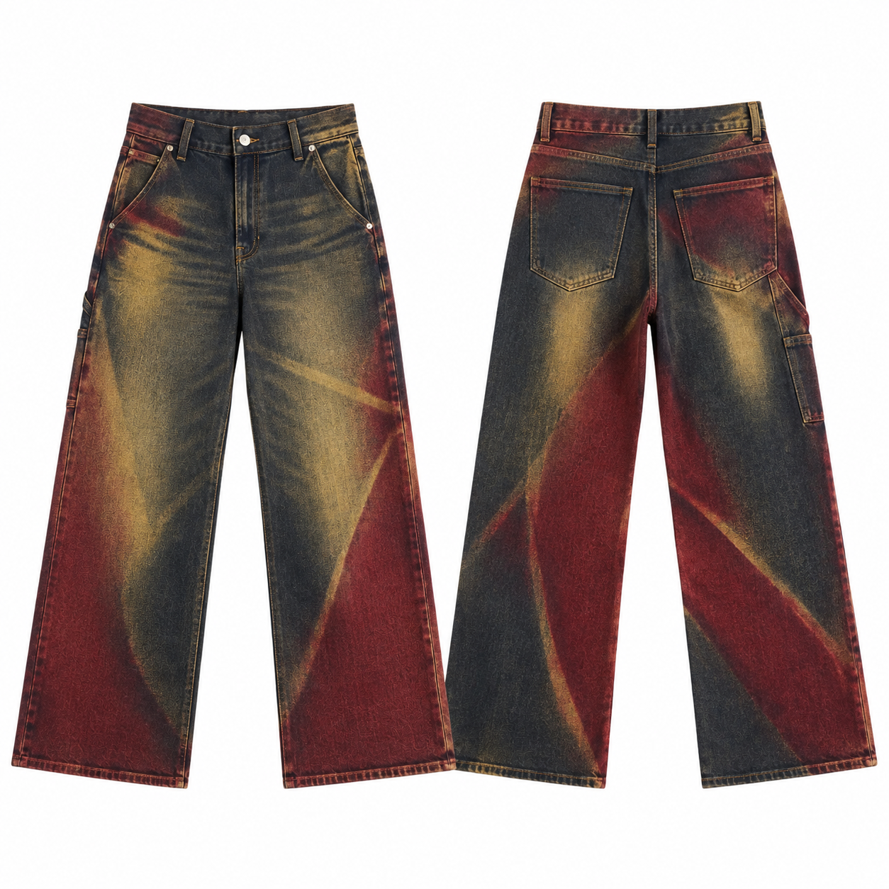 Spray-Dye Wide-Leg Jeans in Mustard and Crimson