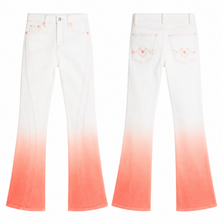 White-to-Coral Ombré High-Rise Flared Jeans