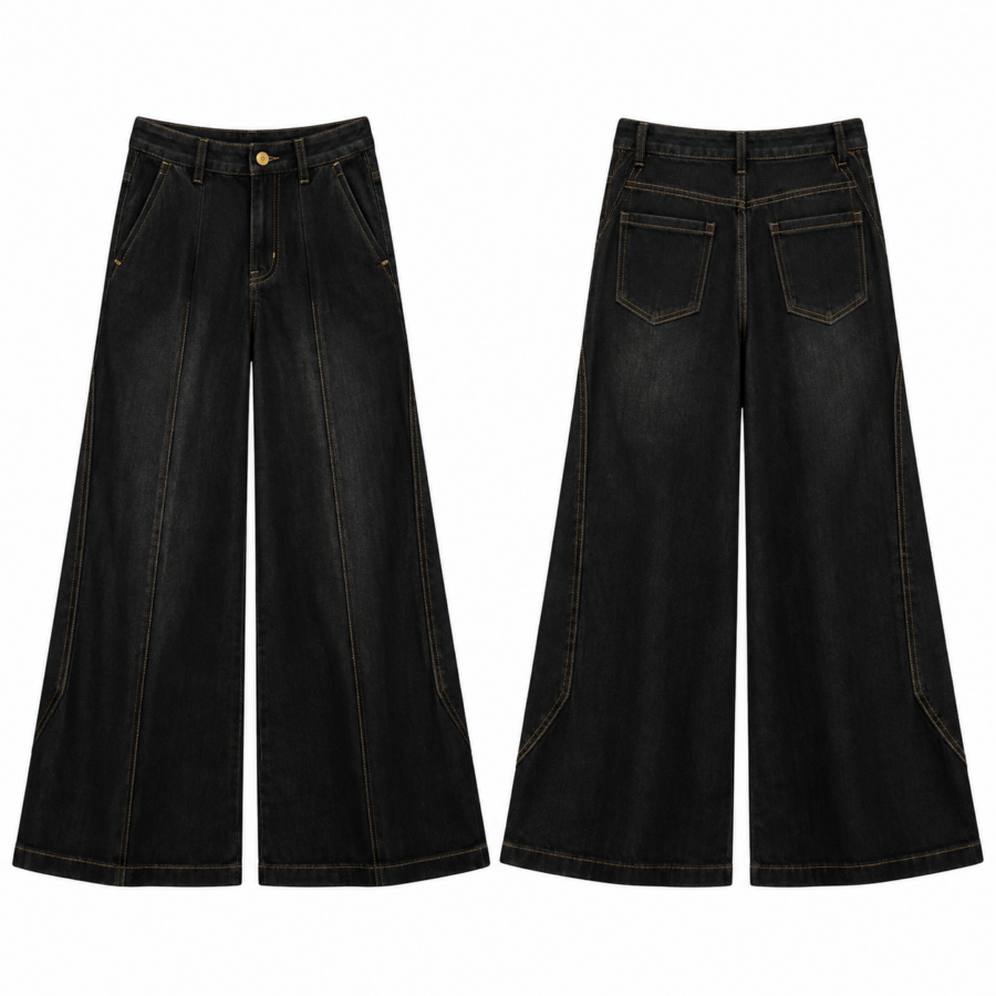 Dark Wash High-Rise Wide-Leg Jeans with Center Seams