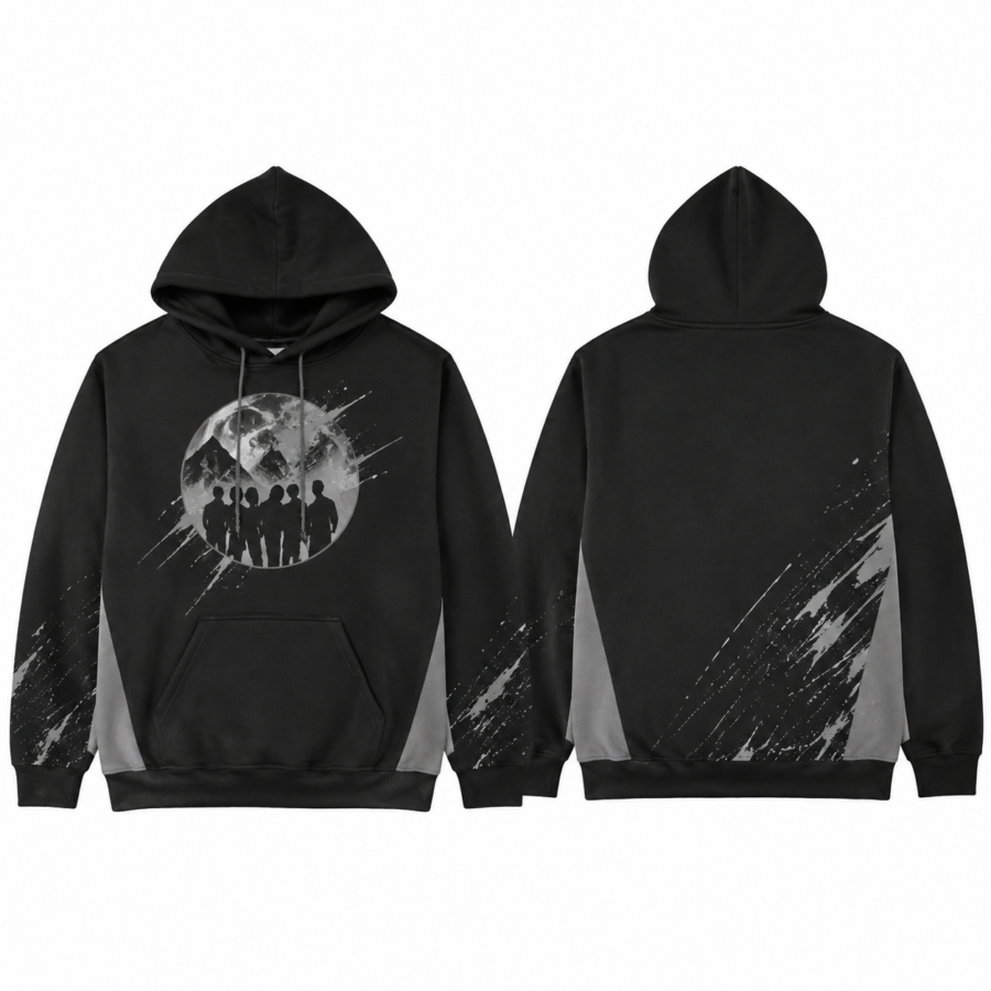 Black Mountain Graphic Hoodie with Grey Splatter