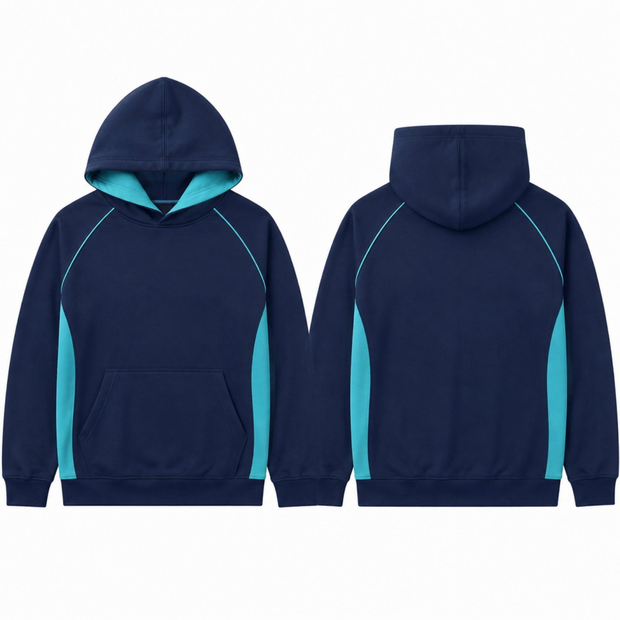 Navy and Cyan Contrast Side-Panel Hoodie