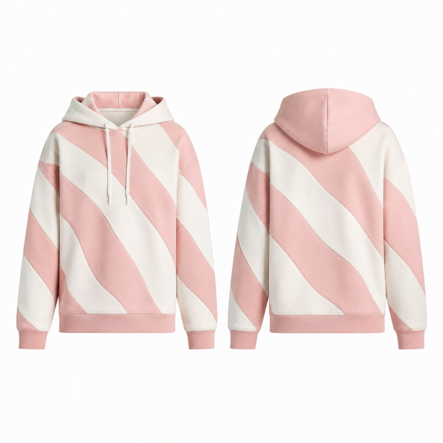 Pink and Cream Wavy Diagonal Stripe Hoodie