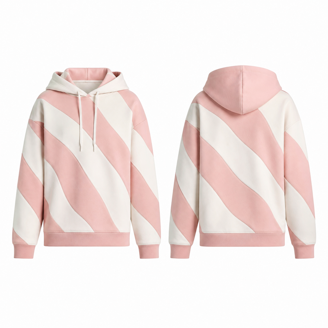 Pink and Cream Wavy Diagonal Stripe Hoodie