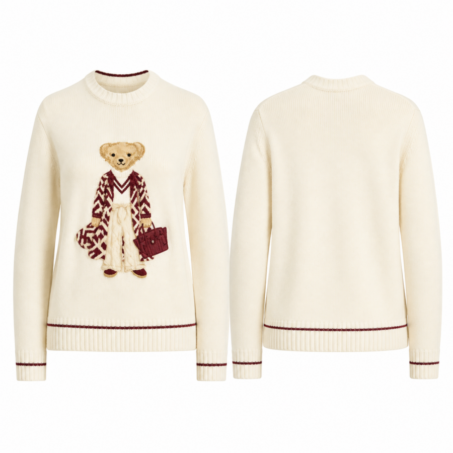 Ivory Teddy Graphic Crewneck Knit Sweater