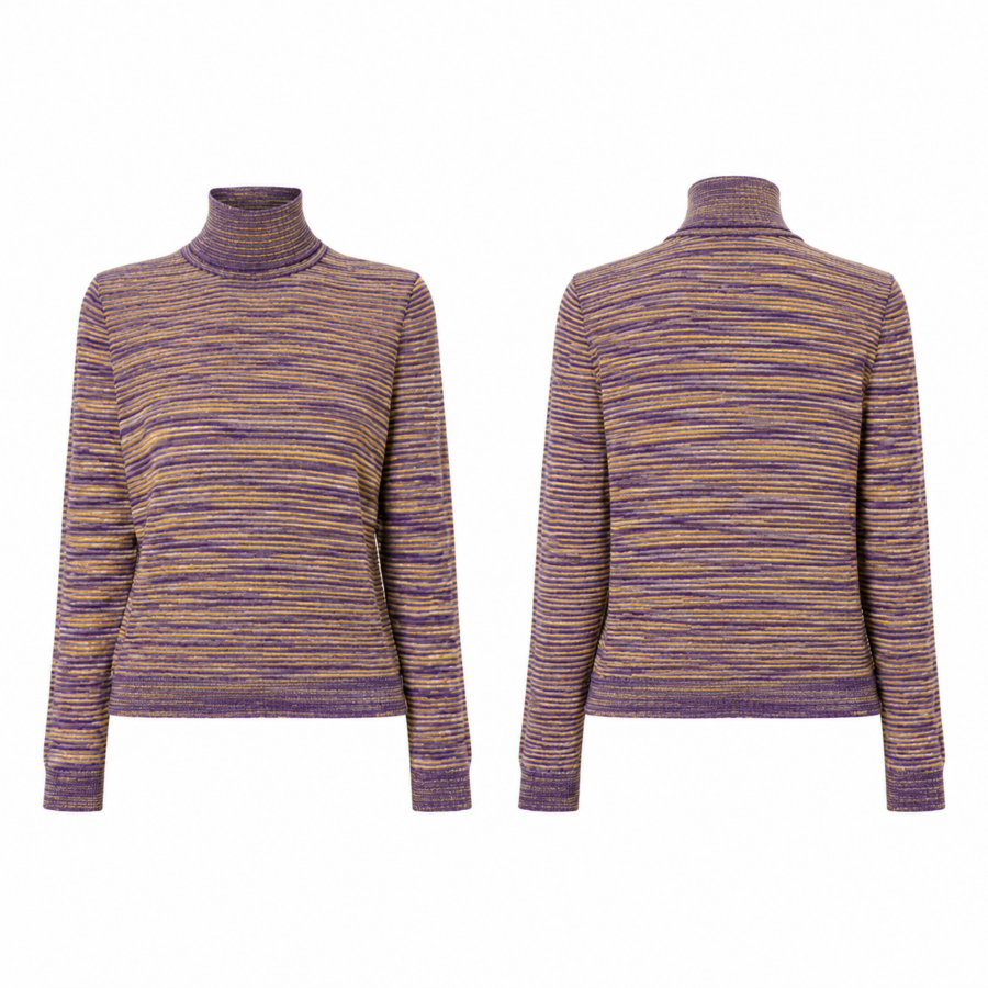 Purple and Gold Space-Dye Turtleneck Knit