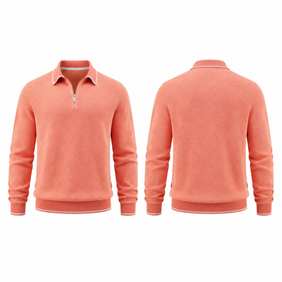 Coral Quarter-Zip Textured Knit Polo