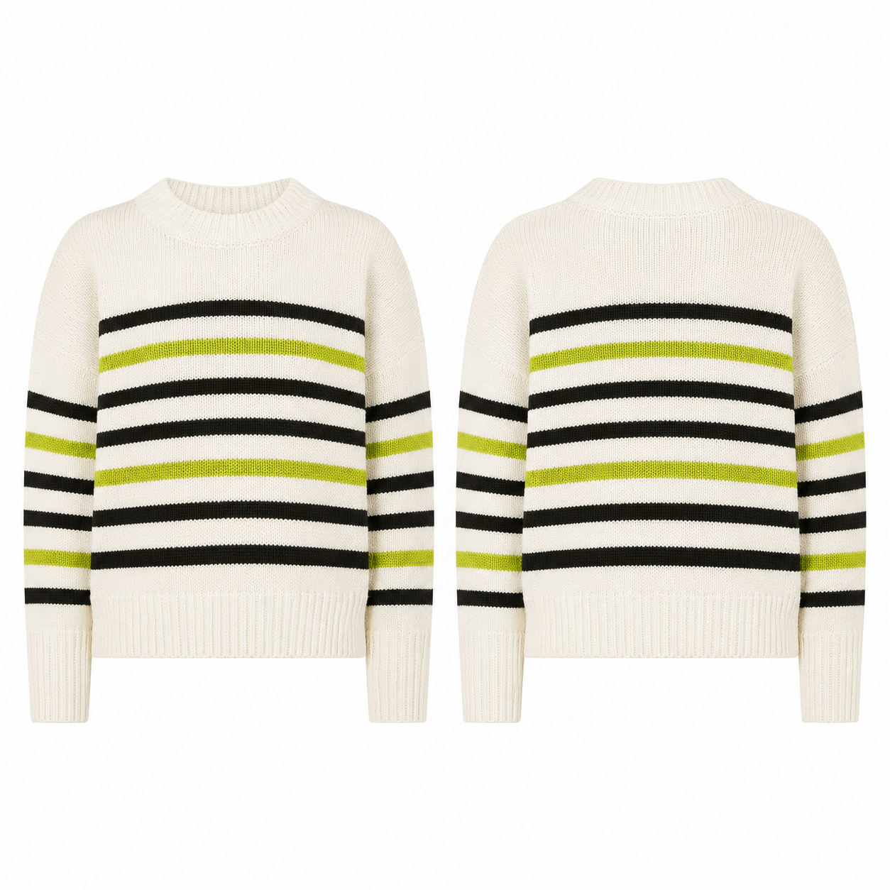 Cream Black and Lime Stripe Crewneck Sweater