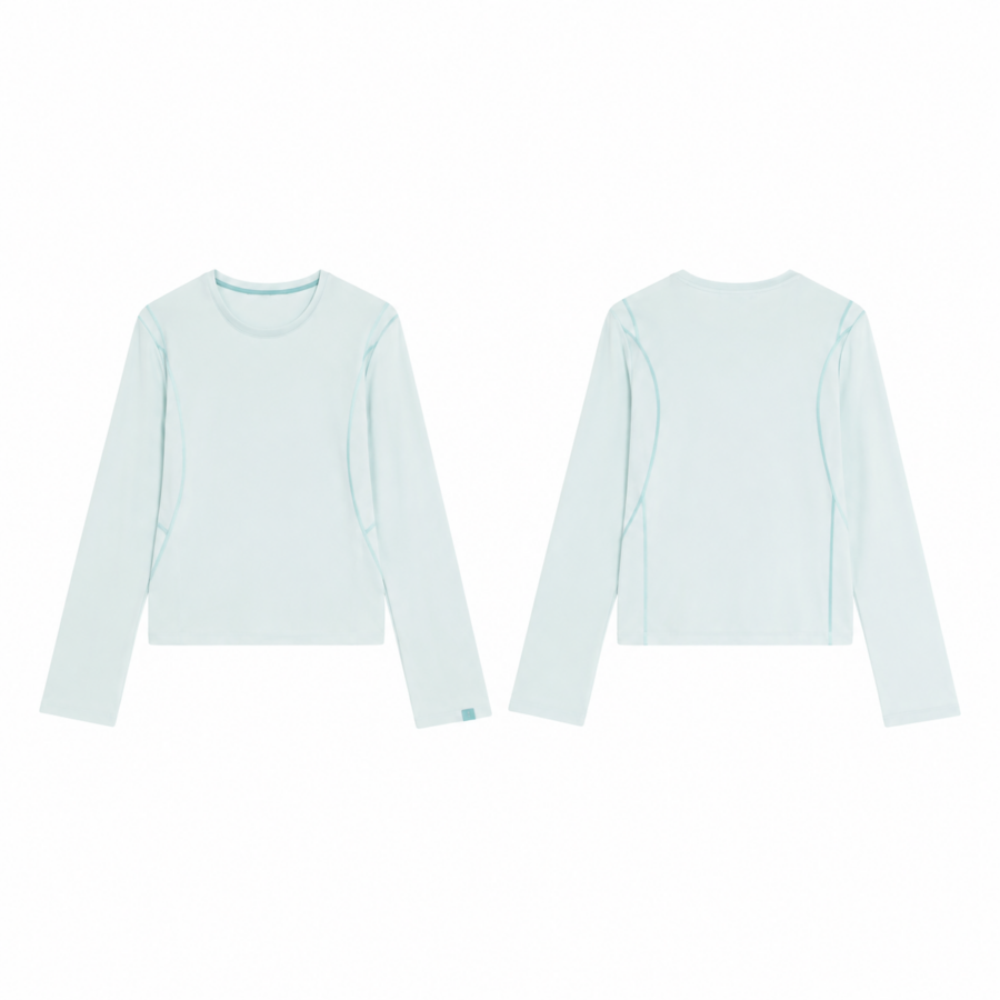 Icy Mint Contour-Seam Long Sleeve Knit Top